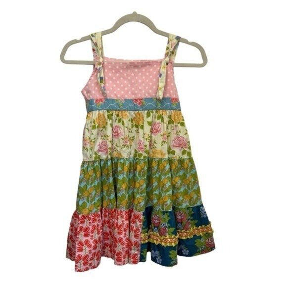 Matilda Jane Girls 8 Good Hart Tiered Knot Dress Sleeveless Patchwork Pink D1352 - Picture 1 of 7